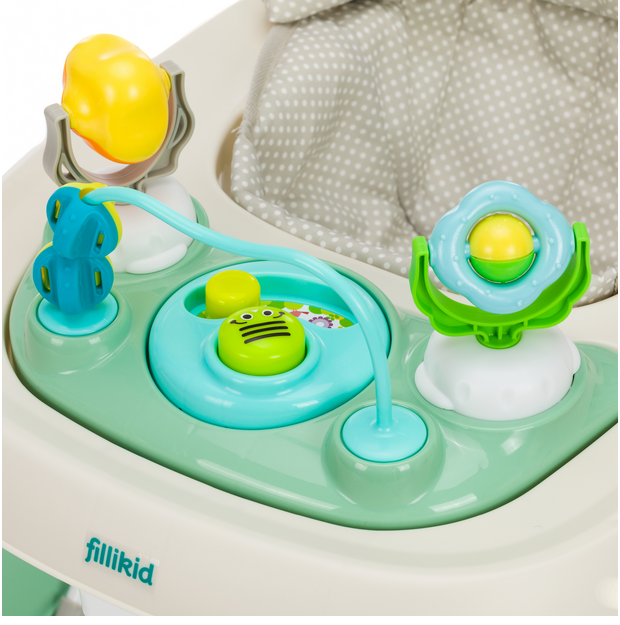 Premergator pentru copii Fillikid Green cu jucarie, opritor de siguranta, reglabil pe incaltime si pliabil - 3