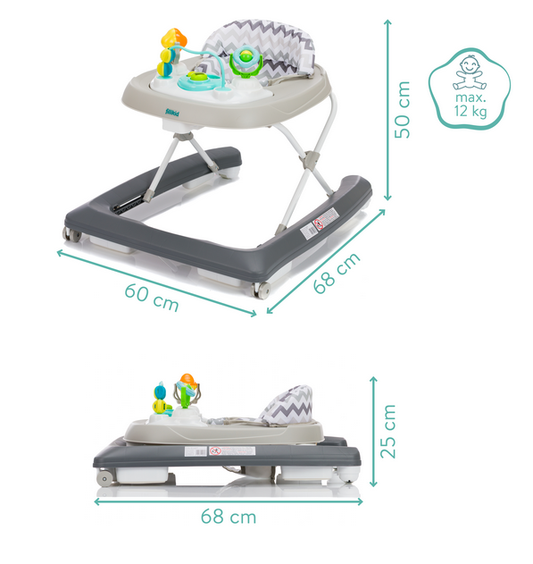 Premergator pentru copii Fillikid Grey cu jucarie, opritor de siguranta, reglabil pe incaltime si pliabil - 1