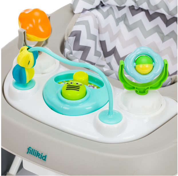 Premergator pentru copii Fillikid Grey cu jucarie, opritor de siguranta, reglabil pe incaltime si pliabil - 4