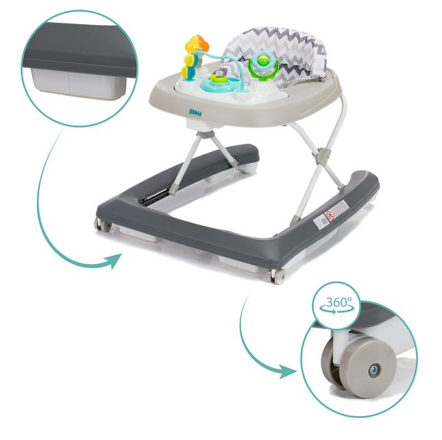 Premergator pentru copii Fillikid Grey cu jucarie, opritor de siguranta, reglabil pe incaltime si pliabil - 5