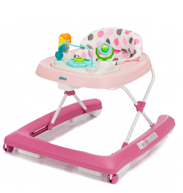 Premergator pentru copii Fillikid Pink cu jucarie, opritor de siguranta, reglabil pe incaltime si pliabil - 7