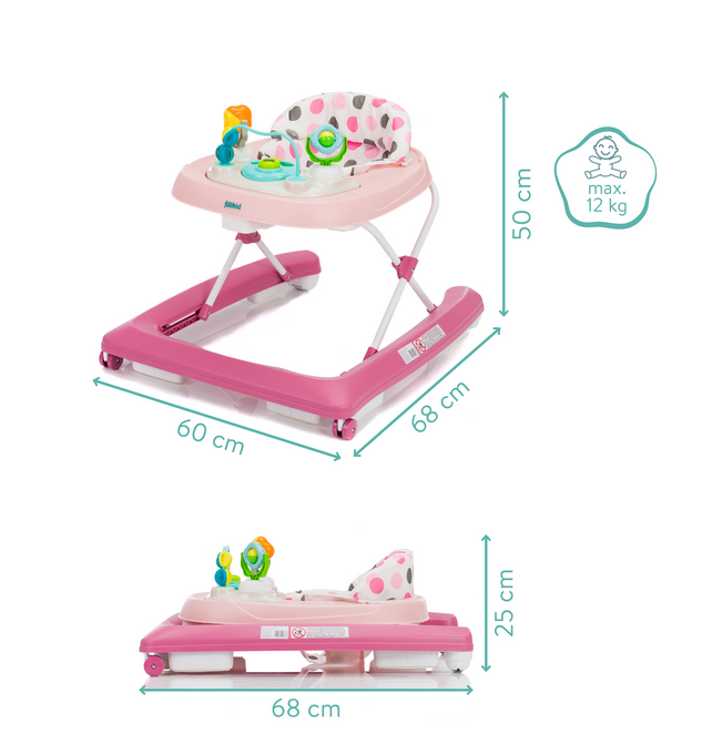 Premergator pentru copii Fillikid Pink cu jucarie, opritor de siguranta, reglabil pe incaltime si pliabil - 1