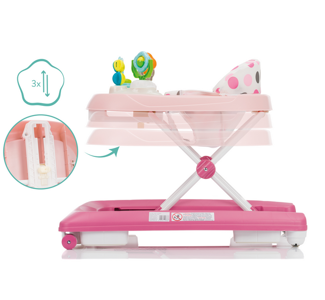 Premergator pentru copii Fillikid Pink cu jucarie, opritor de siguranta, reglabil pe incaltime si pliabil - 3