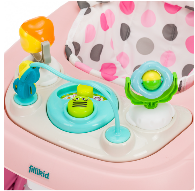 Premergator pentru copii Fillikid Pink cu jucarie, opritor de siguranta, reglabil pe incaltime si pliabil - 4