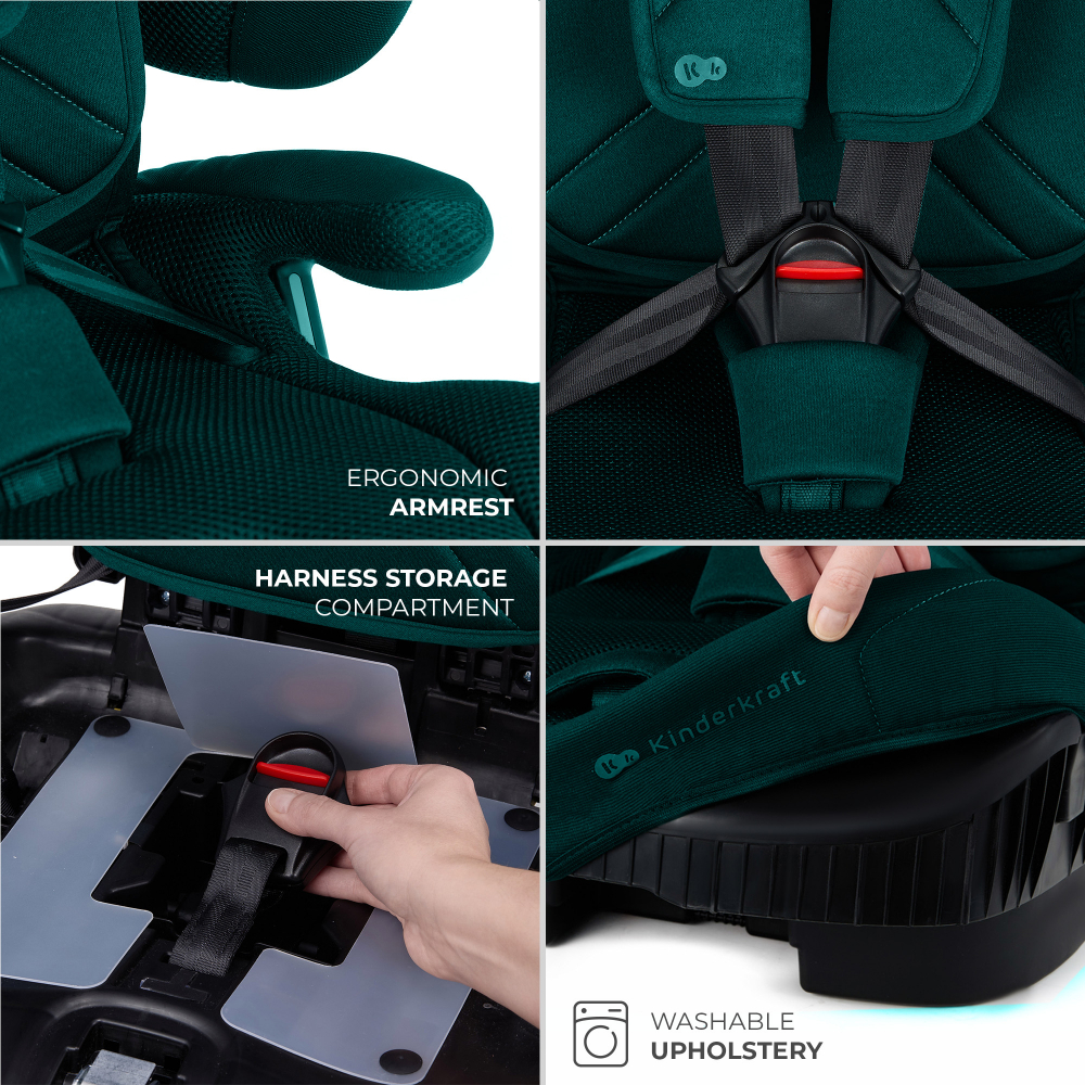 Scaun auto pentru copii Kinderkraft Fix2go Green, 76-150 cm, I-size, pliabil, prindere Top tether, spatar reglabil, SPS - 1