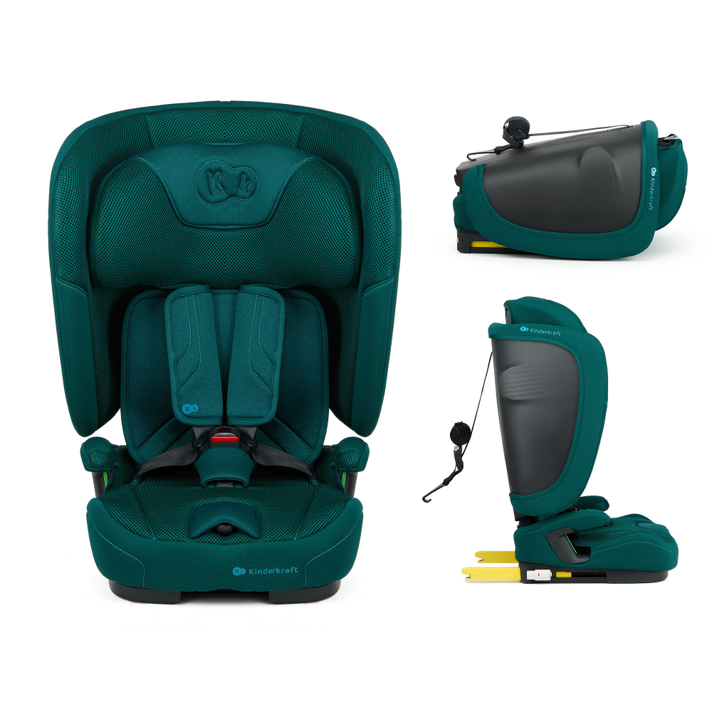 Scaun auto pentru copii Kinderkraft Fix2go Green, 76-150 cm, I-size, pliabil, prindere Top tether, spatar reglabil, SPS - 9