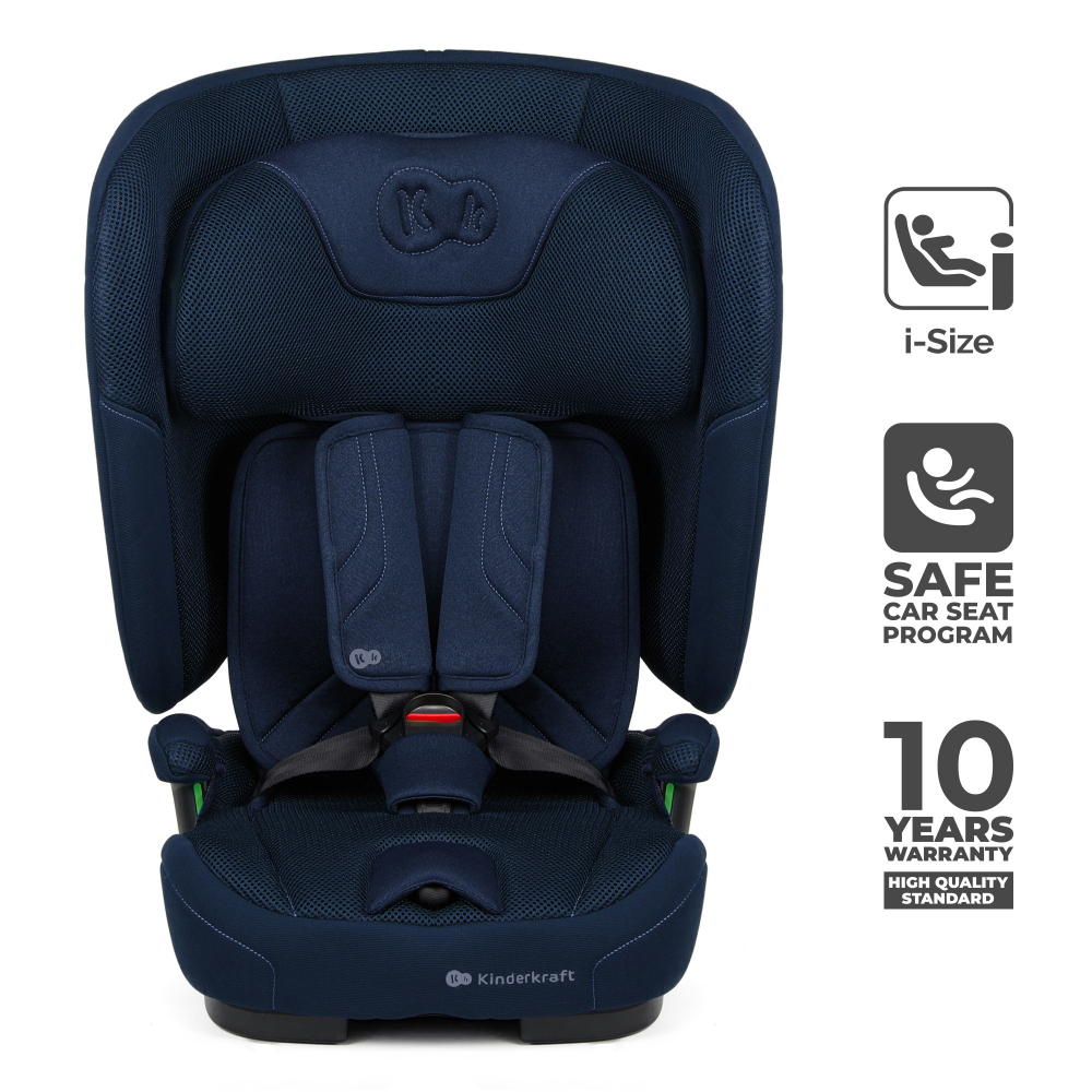 Scaun auto pentru copii Kinderkraft Fix2go Navy, 76-150 cm, I-size, pliabil, prindere Top tether, spatar reglabil, SPS