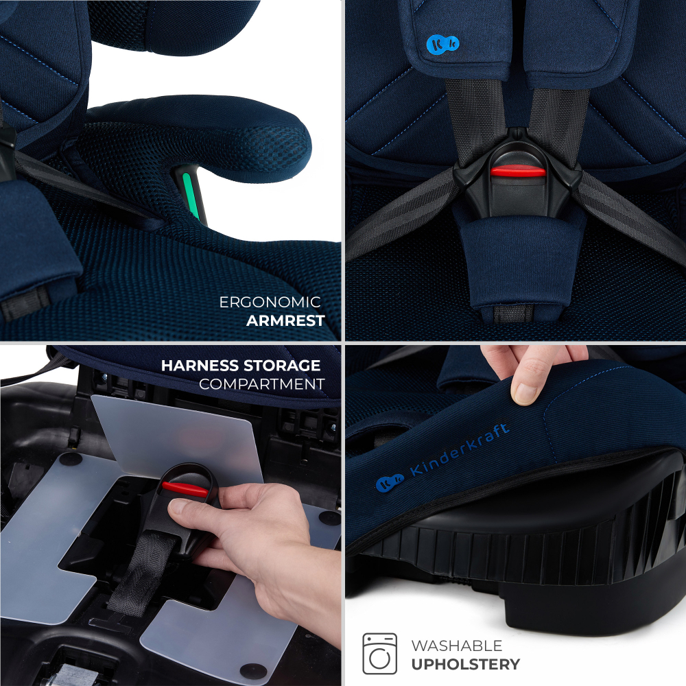 Scaun auto pentru copii Kinderkraft Fix2go Navy, 76-150 cm, I-size, pliabil, prindere Top tether, spatar reglabil, SPS - 1