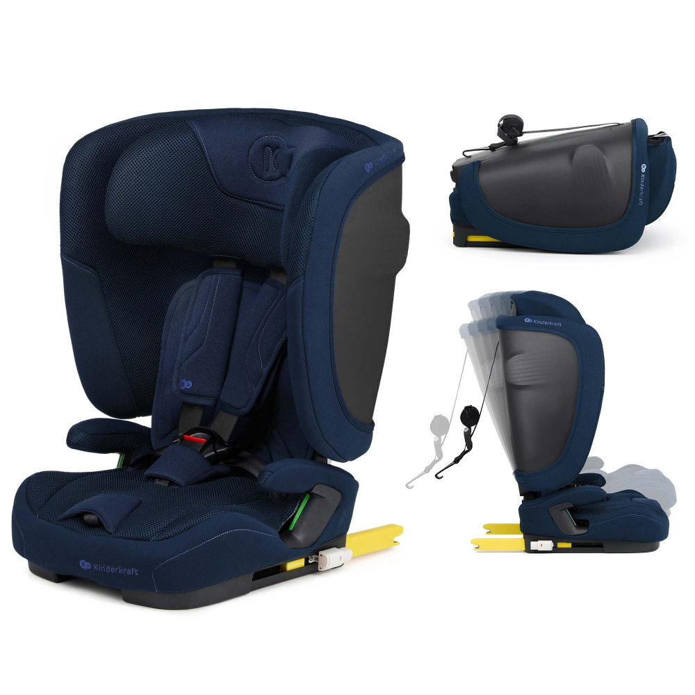 Scaun auto pentru copii Kinderkraft Fix2go Navy, 76-150 cm, I-size, pliabil, prindere Top tether, spatar reglabil, SPS - 9