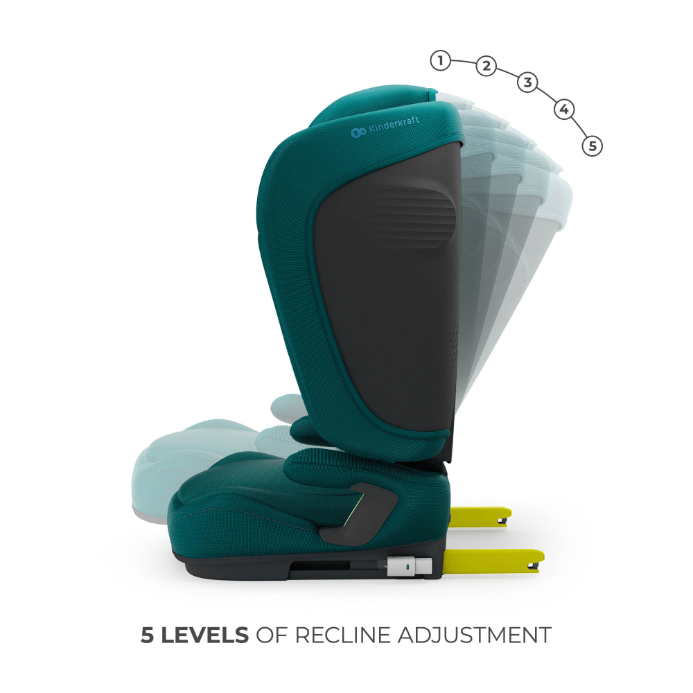Scaun auto pentru copii Kinderkraft Unity2 Green 100-150 cm, pliabil, i-size, spatar reglabil, tetiera ajustabila - 1