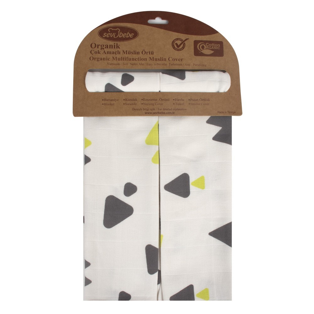 Set 2 museline din bumbac organic Sevibebe Triangle 70x55cm - 2