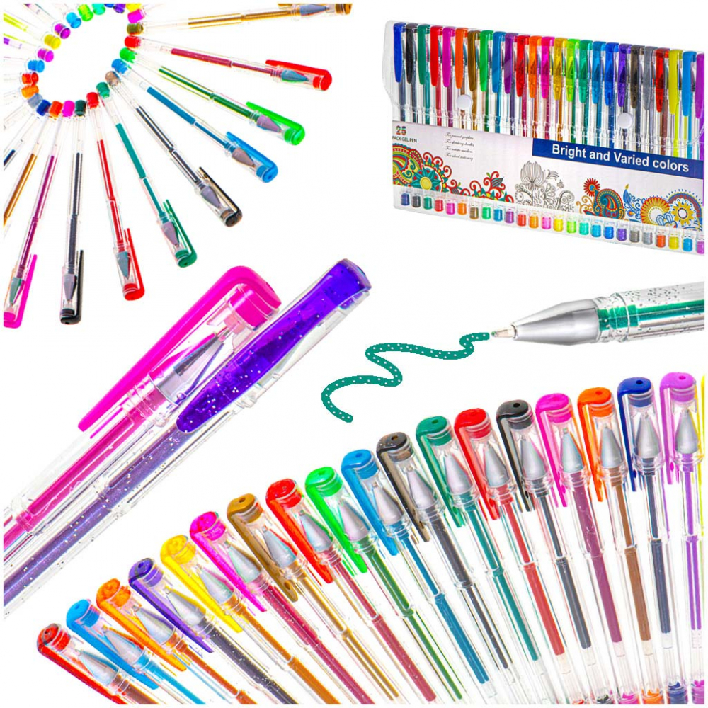 Set 25 pixuri cu gel pentru copii Ikonka, multicolore cu sclipici