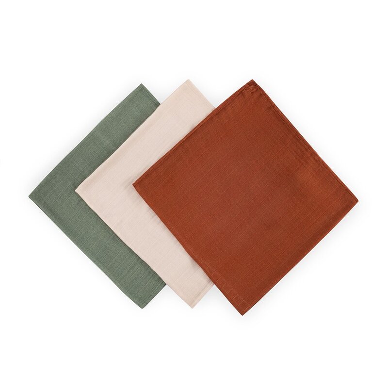 Set 3 scutece PetiteMars Earth Tones Moussy din muselina de bambus, hipoalergenice, 68x68 cm