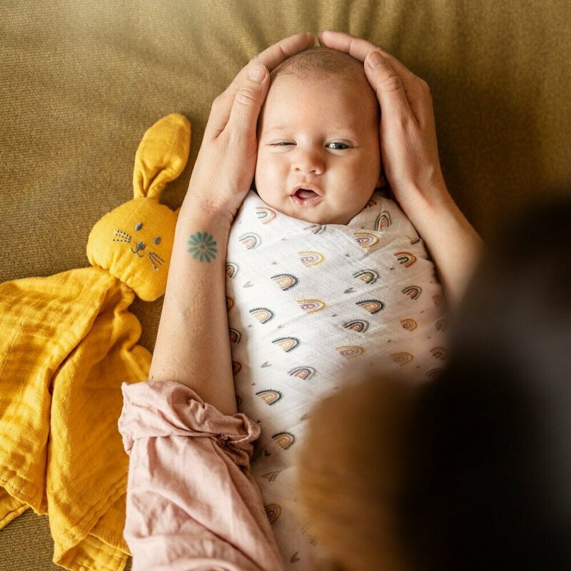 Set 3 scutece PetiteMars Earth Tones Moussy din muselina de bambus, hipoalergenice, 68x68 cm - 1