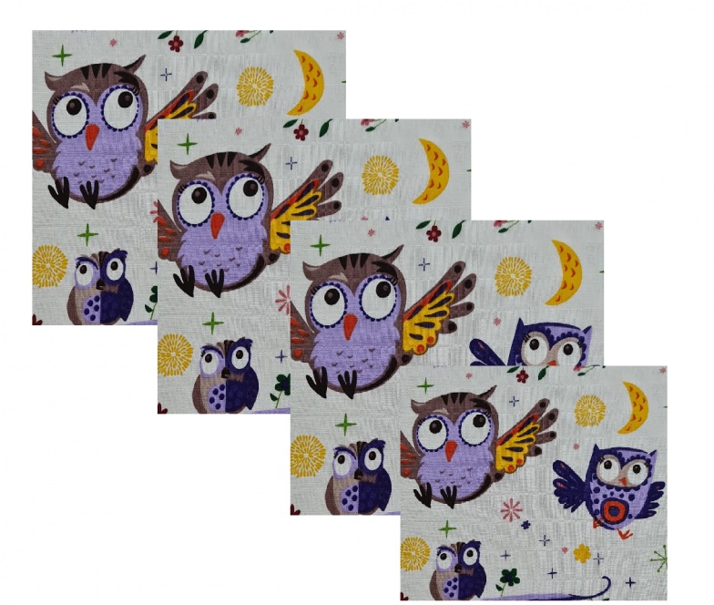 Set 4 lavete din muselina 40x40 cm Kreis Design Bufnite - 1