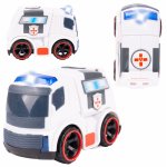 Vehicul de urgenta pentru copii Malplay, cu lumini si sunete realiste, design dinamic si detaliat, constructie solida, dimensiune 10 x 5.5 x 6.5 cm, Ambulanta