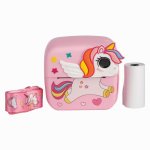 Aparat foto pentru copii cu printare instant Free2Play Unicorn, camere duale fata-spate, cadre distractive, 6 filtre