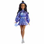 Papusa Barbie deluxe style rochie albastru metalizat