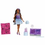 Set Papusa Barbie violet party unboxed reveal cu 10 accesorii surpriza