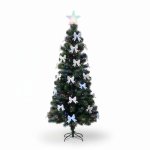 Brad artificial 210 cm, fundite si fibra optica, stea in varf, lumini multicolore, suport metalic, verde