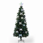 Brad artificial cu fibra optica si fundite, 180 cm, stea, lumini multicolor, suport metalic