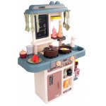 Bucatarie multifunctionala Doris Turcoaz cu frigider si plita cu gaz, 42 elemente, aburi,detalii realistice,alimente si vase de gatit