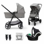 Carucior pentru copii Kinderkraft Newly Light Grey, 3 in 1, transformabil, cadru din aluminiu, spatar reglabil, maner ajustabil