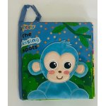 Carte senzoriala din panza pentru bebelusi Jollybaby Maimutica Punctul lipsa, dimensiune 15 x 15 cm