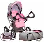 Carucior 2in1 pentru papusi Bayer City Star Zane roz/gri cu maner reglabil pana la 65cm,portbebe si gentuta de umar,cadru metalic pliabil compact,potrivit pentru papusi pana la 46 cm,dimensiune 72,5x37x65 cm