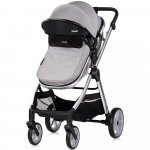 Carucior 2 in 1 pentru copii Chipolino Vista Cloud Grey, transformabil, cadru din aluminiu, sezut reversibil, maner reglabil, suspensii, husa de picioare, geanta, greutate suportata 22 kg