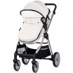 Carucior 3 in 1 pentru copii Chipolino Vista Biscotta, transformabil, cadru din aluminiu, sezut reversibil, maner reglabil, suspensii, husa de picioare, geanta, greutate suportata 22 kg