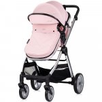 Carucior 3 in 1 pentru copii Chipolino Vista Pink Marshmallow, transformabil, cadru din aluminiu, sezut reversibil, maner reglabil, suspensii, husa de picioare, geanta, greutate suportata 22 kg