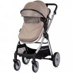 Carucior 3 in 1 pentru copii Chipolino Vista Tiramisu, transformabil, cadru din aluminiu, sezut reversibil, maner reglabil, suspensii, husa de picioare, geanta, greutate suportata 22 kg