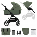 Carucior pentru copii Kinderkraft Yoxi Mystic Green 2 in 1, suspensii, spatar reglabil, maner ajustabil, accesorii