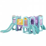 Complex de joaca pentru copii Nichiduta Garden No 6, cu tobogane, pod suspendat, manere de sprijin, tunel secret, cos de baschet, dimensiune 198 x 145 x 228 cm