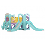 Complex de joaca pentru copii Nichiduta Garden No 5, cu pod suspendat, tobogane, cos de baschet integrat, manere de sprijin, tunel secret, dimensiune 370 x 198 x 145 cm