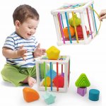 Cub elastic senzorial Matadi Square cu 6 blocuri interconectabile, margini rotunjite, bare elastice