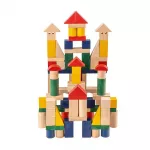 Cuburi de constructie Deico colorate din lemn 82 piese