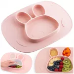 Farfurie compartimentata Ricokids Iepuras Roz cu capac din silicon ,fara bpa,potrivit pentru masina de vase si microunde