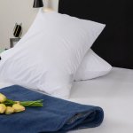 Fata de perna impermeabila cu fermoar Homibon Alb 50x70 cm, lavabila la masina, bumbac cu membrana TPU