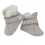Ghetute pentru copii Barefoot Baby fox Bit Fulg de nea Nappa Ivory cu bareta, imblanite, din piele naturala marime 16