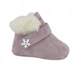 Ghetute pentru copii Barefoot Baby fox Bit Fulg de nea Nappa Ciclam cu bareta, imblanite, din piele naturala marime 16
