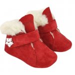 Ghetute pentru copii Barefoot Baby fox Bit Fulg de nea Nappa Rosu cu bareta, imblanite, din piele naturala marime 16