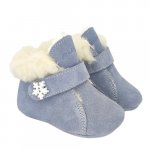 Ghetute pentru copii Barefoot Baby fox Bit Fulg de nea Nappa Blue cu bareta, imblanite, din piele naturala marime 17