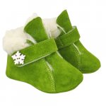 Ghetute pentru copii Barefoot Baby fox Bit Fulg de nea Nappa Verde cu bareta, imblanite, din piele naturala marime 19