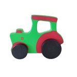 Jucarie din lemn Tractor verde cu forme rotunjite,vopsele sigure non-toxice,dimensiune 15x12 cm