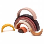 Jucarie pentru stivuire Baby Mix Brown Montessori curcubeu din lemn 7 piese