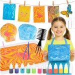 Kit de pictura cu apa pentru tehnica Ebru, cub 12 culori si accesorii esentiale incluse