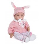 Papusa bebelus Doris Lala 40 cm cu corp moale,hainute detasabile,caciulita cu urechiuse si botosei pufosi