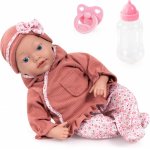 Papusa bebelus cu aspect realistic si corp moale Bayer Baby Reborn Maria 38 cm cu suzeta si biberon,pleoape mobile,salopeta,caciulita si botosei asortati,varsta recomandata 18luni